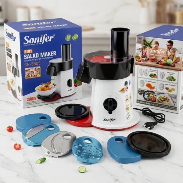 3f7ead43-3d2c-45b3-ba24-b6069197bcd0.jpg قطاعة كهربائية للخضار والفاكهة ومحضرة السلطة Sonifer SF-5505 5 في 1