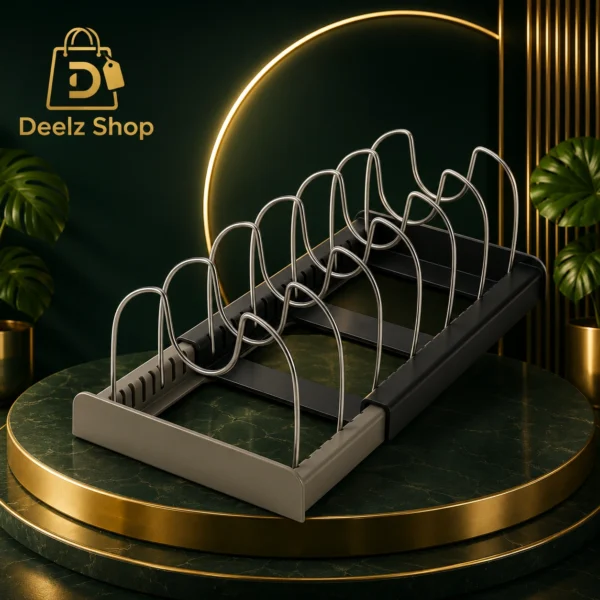 acd4d5b1-d0c6-43c3-a04f-c95fe7fcabb6 حامل ومنظم أواني المطبخ قابل للتعديل - 7 فواصل ستانلس ستيل